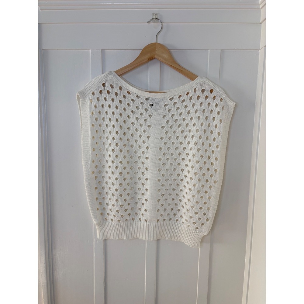 White House Black Market White Pointelle Knit Sleeveless Sweater Vest Womens M
